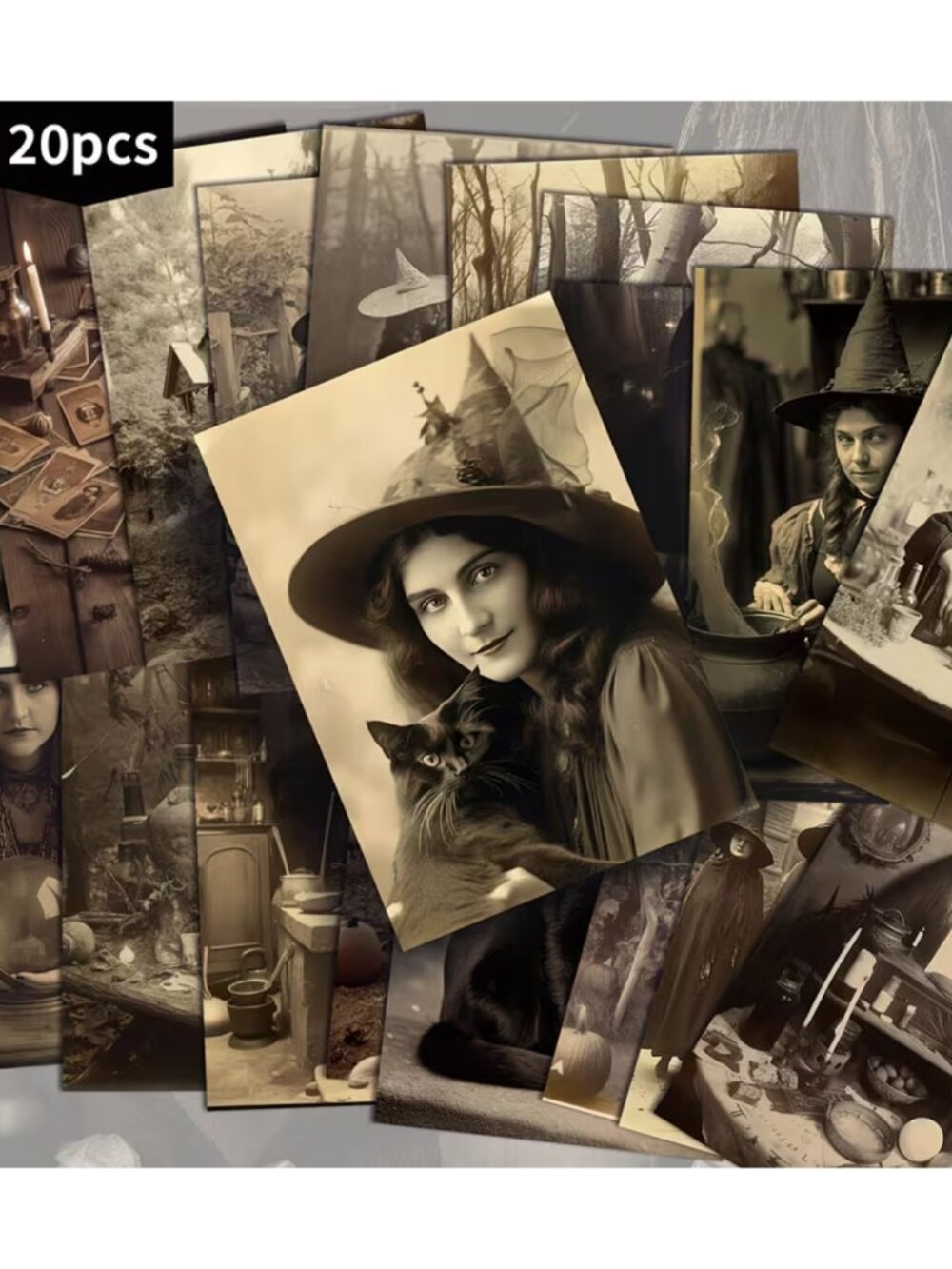 Postcards Mystery Witch Sepia Photo Junk Journal DIY Crafting Scrapbooking 20pcs